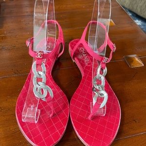 Authentic Chanel Sandal (red and silver).